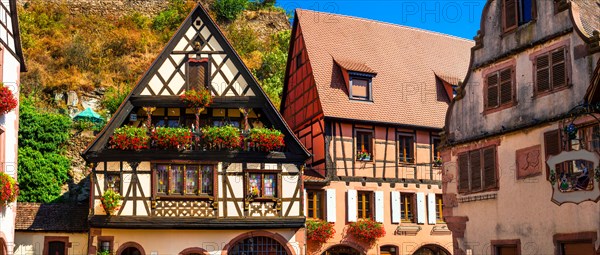 Traditional colorful houses in Kaysersberg village,Alsace region,France