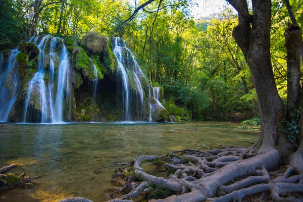 Beautiful waterfalls "cascades des tufs" near Arbois in the Franche ComtÃ© area in France