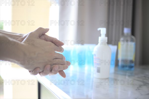 Corona virus prevention. rubbing Hand with sanitizer gel for hygiene and prevent and protection from infection plague covid-19 virus outbreak .