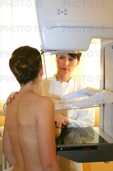 Patient having breast scan in hospital