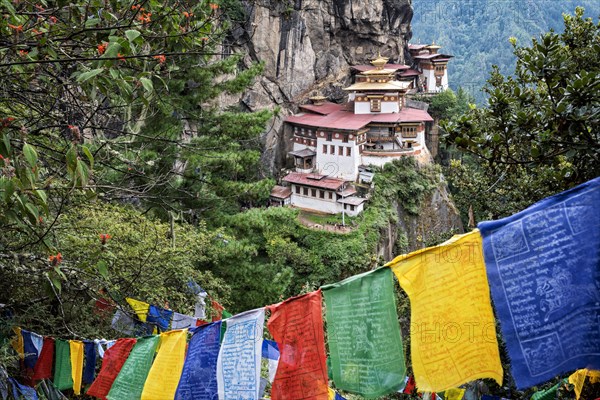 Prayer flags at Taktsang buddhist monastery (Tiger's Nest), Bhutan