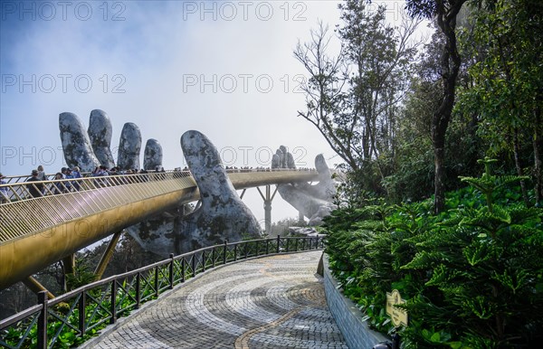 Golden bridge of the Hand of God in da Nang in Vietnam. January 12, 2020