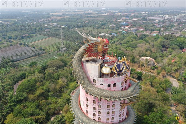 Beautiful view of Wat Samphran Temple in Nakhon Pathom Thailand