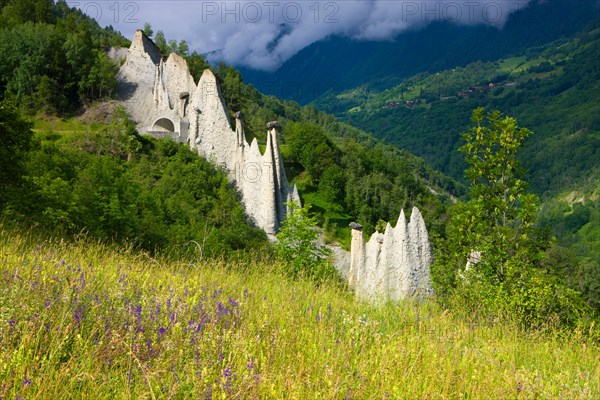 Euseigne, earth pyramids, Switzerland, Europe, canton Valais, nature reserve Val d'Hérens, natural monument, earth pillar, erosi