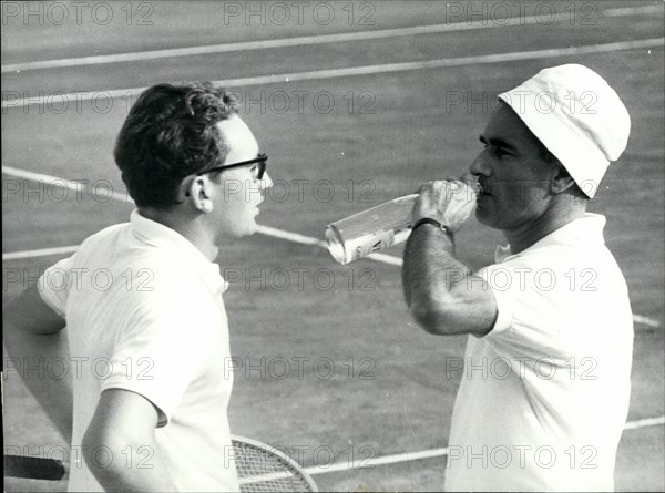 Oct. 10, 1965 - French Parliament Speaker in Tennis Championship, M. Chaban Delmas, president of the French National Assembly, took part in the French Tennis Championship held on the Riviera. Ops: Chaban Delmas in action during play at Cannes. Oct 11/1965.