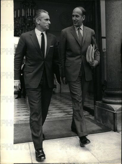 Sep. 09, 1969 - The Council of Ministers met at the Elysee Palace this morning to discuss revisions to the economic situation after the devaluation of the franc. Prime Minister Jacques Chaban-Delmas & Minister of the Economy & Finance Valery Giscard D'Estaing are picture