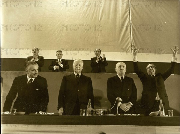 Nov. 19, 1973 - Left to right: Jacqes Chaban-Delmas; Pierre Messmer; Alexandre Sanguinetti; Michel Debre.