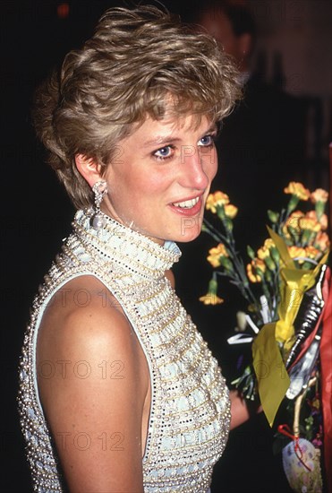 Princess Diana wearing a Catherine Walker dress attended the London City Ballet Gala Evening. Spencer House, London, UK
