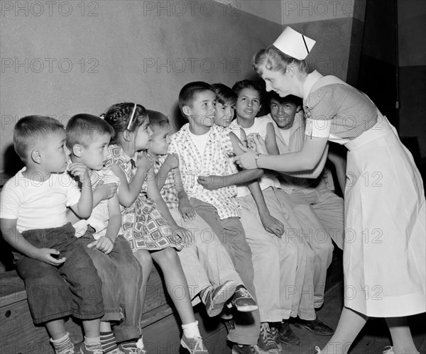 The new polio vaccine is given in Southern California,  ca. 1960.