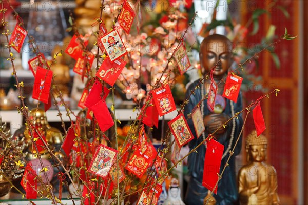 Red envelopes ( hongbao ) for Chinese New Year. Red color is a symbol of good luck.  France.