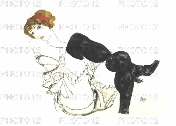 Woman With Black Stockings (Valerie Neuzil) by Egon Schiele