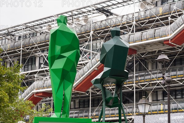 Paris sculptures Beaubourg - Sculptures of Renzo Piano and Richard Rogers, architects of the Centre Pompidou in Paris, France.