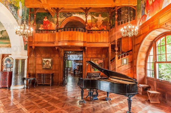 The Grand Hall of Villa Arnaga at Cambo-les-Bains, home to the poet Edmond Rostand, author of Cyrano de Bergerac; Pays Basque, France