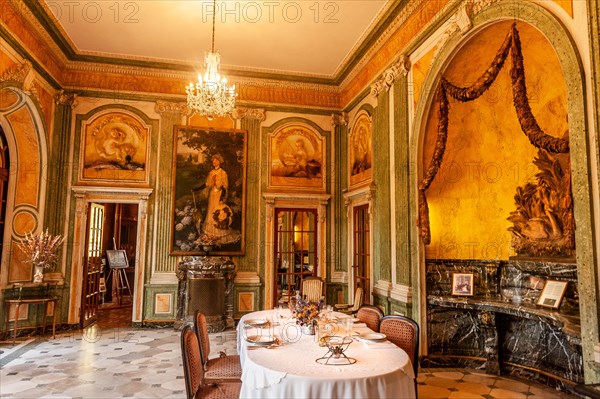 The dining hall of Villa Arnaga at Cambo-les-Bains, home to the poet Edmond Rostand, author of Cyrano de Bergerac; Pays Basque,