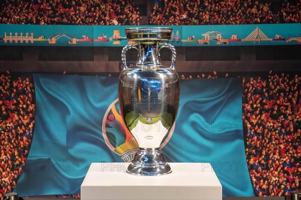 Original UEFA European Championship Trophy with stadium background