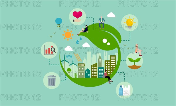 Ecology life, eco city vector banner illustration ( ecology concept , nature conservation )