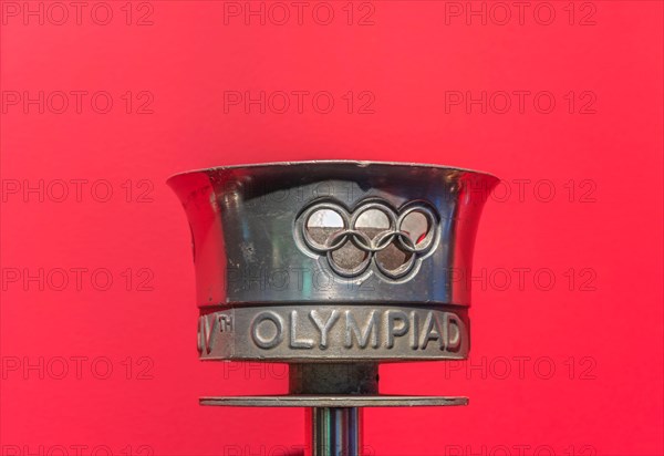 tokyo, japan - march 2 2021: Close up on the official torche used during the torch relay of the first post war Summer Olympic Games of london in 1948