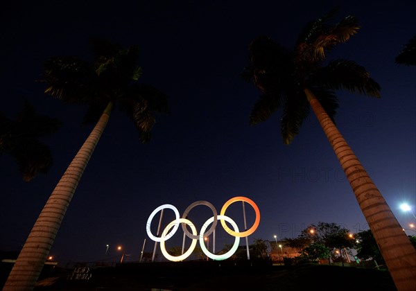 Rio de Janeiro-Brazil April 13, 2021, Olympic flag to mark the 100 days remaining for the TOKYO Olympic games