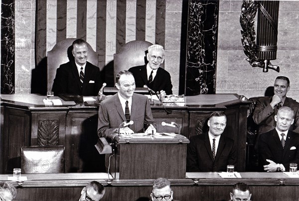 Washington, DC - (FILE) -- Apollo 11 Astronaut Michael L. Collins addresses a Joint Session of Congress on September 16, 1969. Astronauts (L-R) Neil Armstrong, and Edwin E. Aldrin, Jr. Congress honored the Astronauts for their historic flight to the Moon and return.Credit: NASA via CNP /MediaPunch