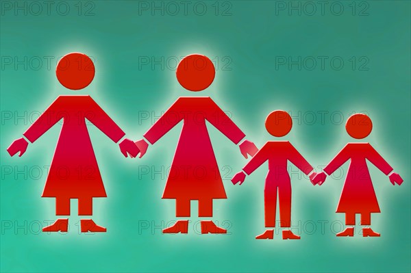 lesbian family graphical illustration of a same sex couple with children