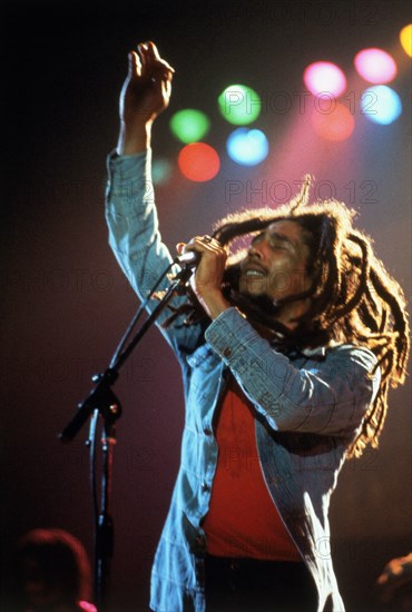 BOB MARLEY (1945-1981) Jamaican reggae musician in  1978