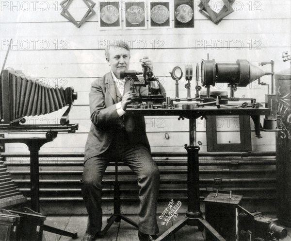THOMAS EDISON  (1847-1931) US scientist, inventor and businessman here working on a system for macro photography