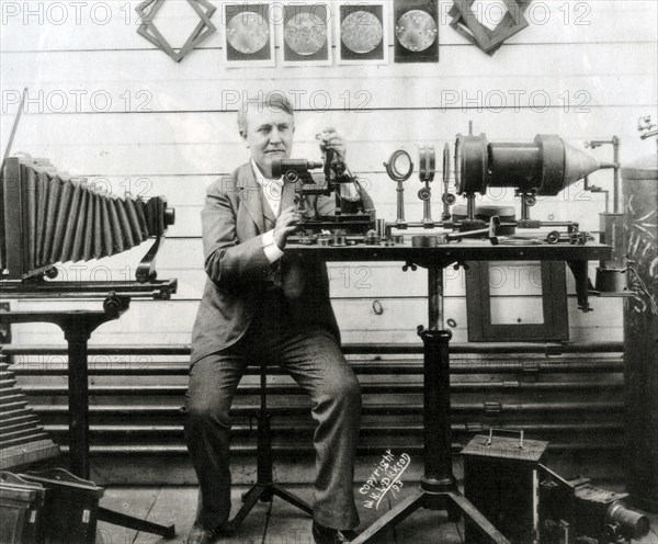 THOMAS EDISON (1847-1931) US scientist, inventor and businessman here working on a system for macro photography