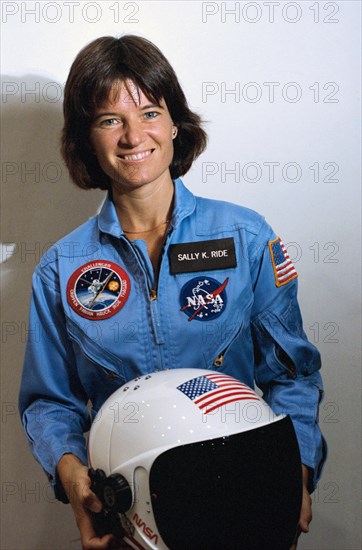 NASA Astronaut Sally Ride takes a break from training as a mission specialist for NASA's STS-7 spaceflight May 9, 1983.