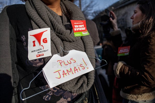 Paris, France. 1st Feb, 2014. Demonstration for the right to abortion in Spain in Paris, on February 1, 2014. The march went until the front of the Spanish ambassy where people had left their hangers. Credit:  Michael Bunel/NurPhoto/ZUMAPRESS.com/Alamy Live News