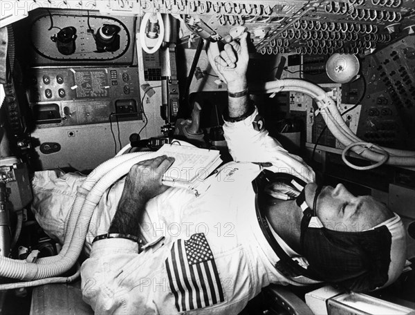 Astronaut Michael Collins prepares for flight