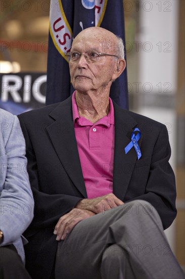 Apollo astronaut Michael Collins during a ceremony renaming the Operations Building for fellow astronaut Neil Armstrong July 21, 2014 in Cape Canaveral, Florida. The ceremony was part of NASA's 45th anniversary celebration of the Apollo 11 moon landing.