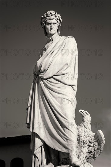 The statue of Dante Alighieri, father of Italian language, Florence, Tuscany, Italy.