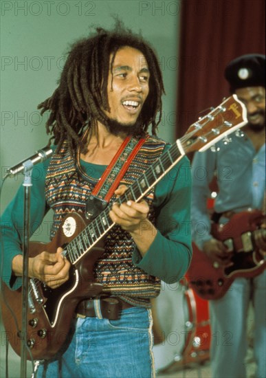 BOB MARLEY (1945-1981) Jamaican reggae musician in 1980. Photo van Houten