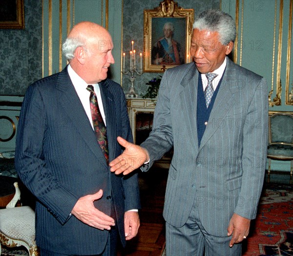 NELSON MANDELA and FW de KLerk visiting Stockholm Royal Palace