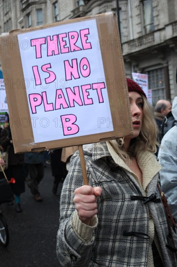 Protester at Zero Carbon Britain March - demonstration against global warming, London, UK.
