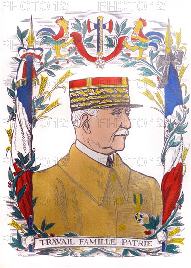 Portrait of Marshal Pétain & French Nationalist Symbols c1940