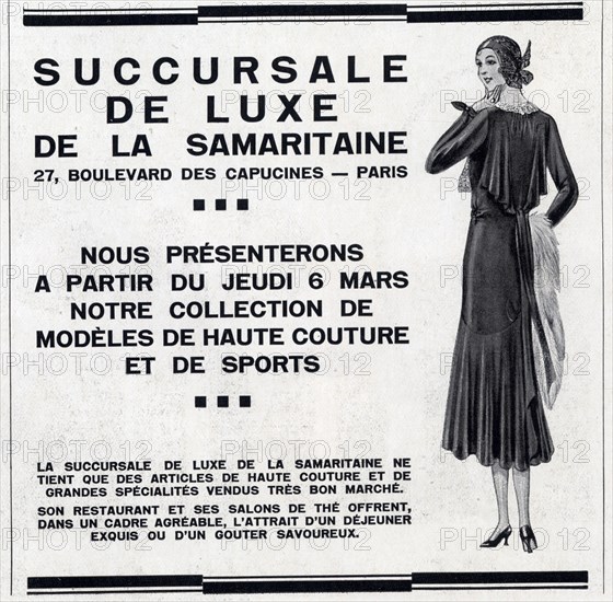 publicité ancienne.1 mars 1930.collection de modèles de haute couture et de sports
