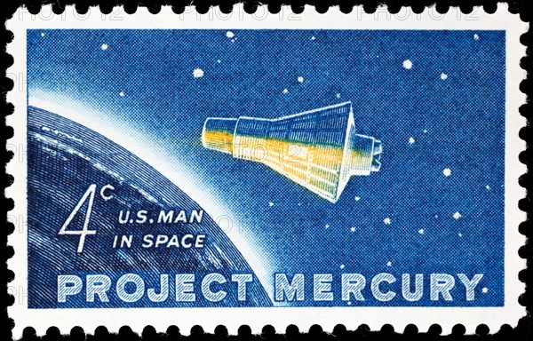 Project Mercury, Friendship 7 Capsule, spacecraft, postage stamp, USA, 1962