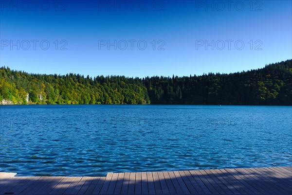 view of Pavin lake in Auvergne, volcanic lake, Puy-de-Dome; France