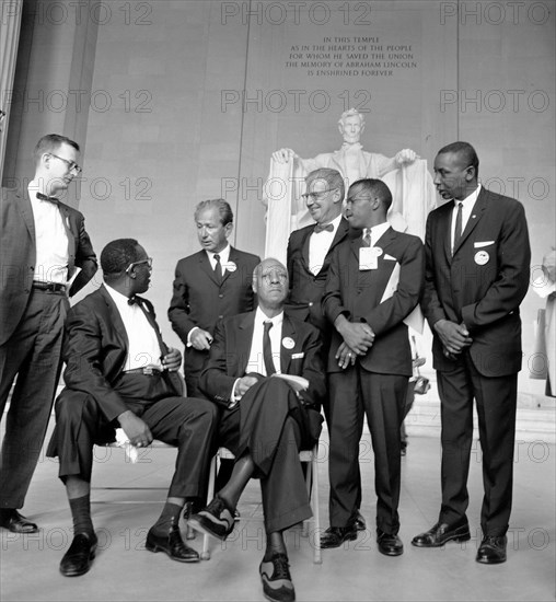 Civil Rights March on Washington, D.C.  Mathew Ahmann, Cleveland Robinson, Rabbi Joachim Prinz,  A. Philip Randolph, Joseph Rauh, Jr, John Lewis, Floyd McKissick