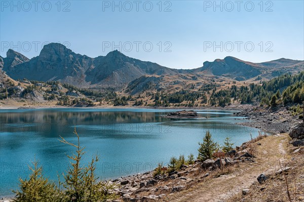 Natural lake in the mountains, lake Allos, France