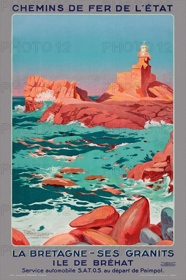 Restored vintage travel poster. Ile de Bréhat by Louis Houpin, France. Poster published 1930.