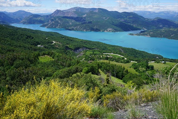 panoramic view of Serre Ponçon lake  in the mountains of southern Alps, France