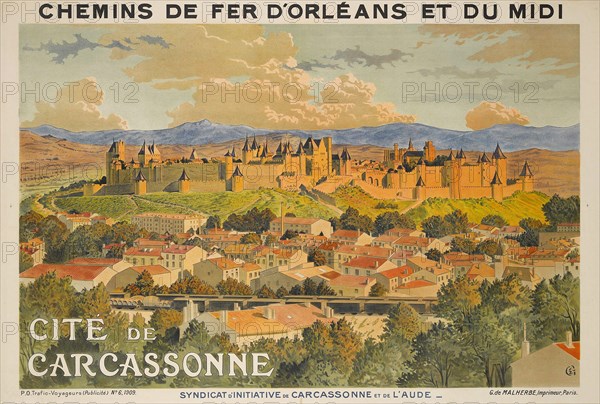 A vintage travel poster for Carcassonne, France