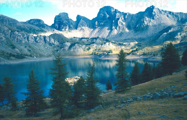 View of the Lac d Allos the largest high altitude lake in Europe covering 60ha Allos Alpes de Haute Provence South of France