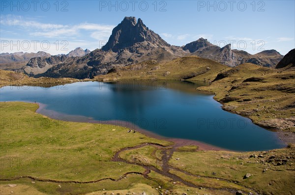 France, Pic du Midi d'Ossau and Lake Gentau is a lake in Pyrénées-Atlantiques,. At an elevation of 1947 m,