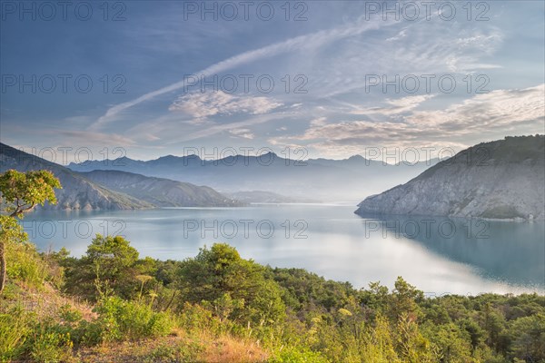 Lac de Serre-Ponçon, taken from below La Breole in early morning sun.