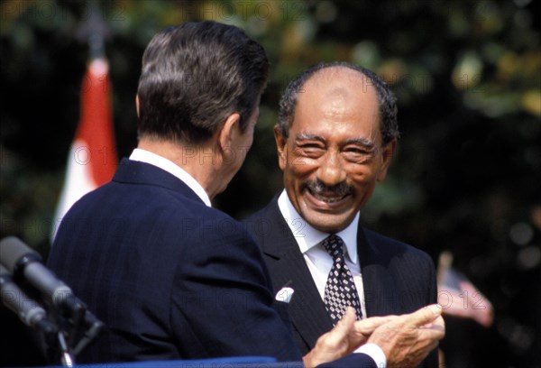 Aug 06, 1981; Washington, DC, USA; United States Republican President RONALD REAGAN and President of Egypt ANWAR EL-SADAT during his state visit to the US.. (Credit Image: KEYSTONE Pictures USA/ZUMAPRESS.com)