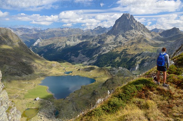 Peak du Midi d'Ossau and the lake Gentau in the Bearn Pyrenees