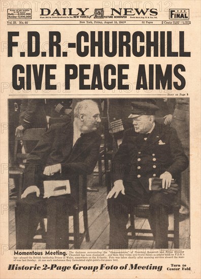 1941 Daily News (New York) front page reporting Winston Churchill and Roosevelt's Atlantic Charter talks